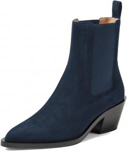 Женские эластичные ботинки Челси на низком широком каблуке с заостренным носком, ботильоны до щиколотки, удобная обувь для работы и бизнеса, размеры 4-16 US Wo wagas, Navy