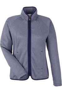 Женская футболка CORE365 Venture с меланжевой полосой и застежкой-молнией, классический темно-синий/белый