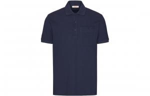 Пуговичная детализированная короткая рукав поло Valentino, морской синий