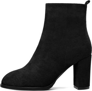 Женские ботильоны Joseywade с объемным каблуком, круглым носком и высоким толстым каблуком, с меховой подкладкой, короткие ботинки с боковой молнией, высота каблука 3,5 дюйма, Suede Black