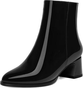Женские ботильоны MOVINSTEPS с круглым носком, на молнии, свадебные, сексуальные, из лакированной кожи, однотонные, с массивным низким каблуком 2 дюйма, Black