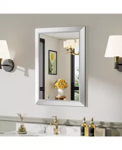 Зеркало для ванной комнаты, настенные зеркала в металлической раме толщиной 28" x 20", для спальни, прямоугольные настенные зеркала серебристого цвета (горизонтальные/вертикальные) Amorho, silver