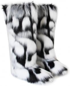 Женские пушистые сапоги QMFUR с искусственным мехом, высокие до колена, теплые зимние ботинки с круглым носком, из замши, удобные мягкие плоские ботинки для улицы и дома, модные сапоги, Multicolor