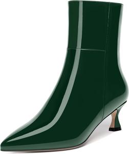 Женские ботильоны MOVINSTEPS с острым носком, с застежкой-молнией, лакированные, для невест, повседневные, с низким каблуком-китен 2 дюйма, Dark Green