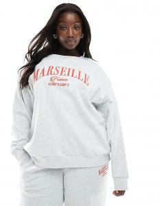 Толстовка оверсайз ASOS DESIGN Curve с вышитым изображением Марселя в меланжевом цвете Asos Curve