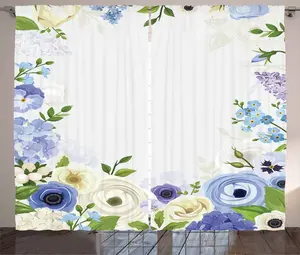 Штора ABAKUHAUS цвета слоновой кости и синего цвета в деревенском стиле, весенние цветы, присборенная тесьма для спальни с петлями и крючками, 280 x 225 см, разноцветная