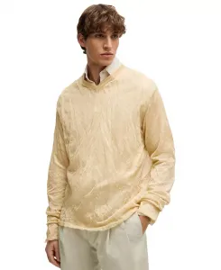 Мужской вязаный свитер с V-образным вырезом и эффектом "кринкл" Hugo Boss, коричневый/бежевый