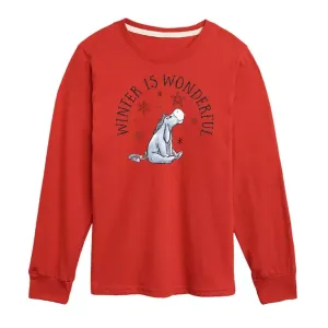 Футболка с длинными рукавами и принтом Винни-Пуха и Иа-Иа для мальчиков 8-20 лет, зима замечательная Disney, красный