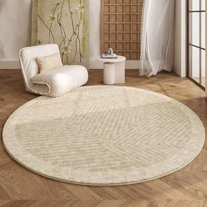 AOVOC Ковер круглый 160 см из искусственного кашемира, кремовый, в полоску, для гостиной/спальни, у кресла/столика, толстый, Style-11