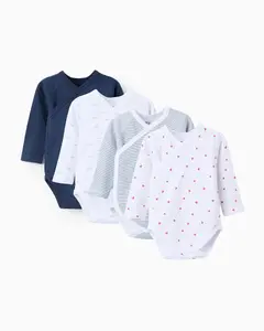 Набор из 4 детских бодиков для мальчика, 100% хлопок, перекрестная застежка, с рисунком машинок Zippy, белый