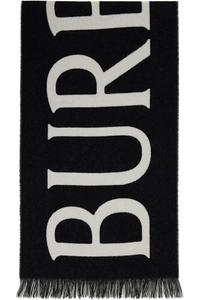Шерстяной шарф с надписью «Burberry» черного и серого цветов