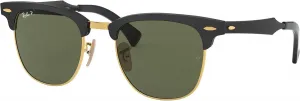 Солнцезащитные очки Ray-Ban RB3507 Clubmaster из алюминия квадратной формы, Black on Gold/Polarized G-15 Green