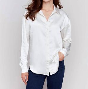 Однотонная атласная рубашка цвета экрю CHARLIE B, цвет ecru