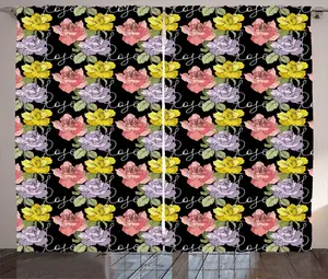 Шторы ABAKUHAUS в деревенском стиле, фиолетово-желтые, с рисунком розы, универсальные, для гостиной, с петлями и крючками, 280 x 225 см, цвет "коксовый серый" и разноцветный Abakuhaus