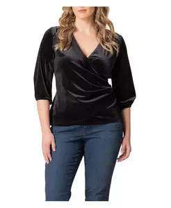 Топ Odette Velvet с имитацией запаха больших размеров Kiyonna, черный