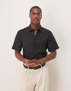 Строгая рубашка из льняной смеси ASOS DESIGN черного цвета