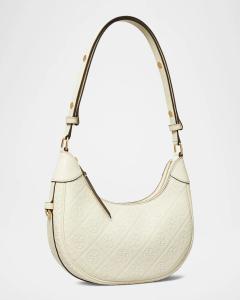 Кожаная сумка через плечо с монограммой и полумесяцем Tory Burch, цвет Light Cream