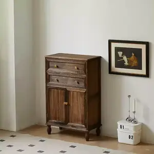 Yu Senyi Комод для спальни из массива дерева, 5 ящиков, с двойными дверцами и плетением из ротанга, цвет кофе, в собранном виде