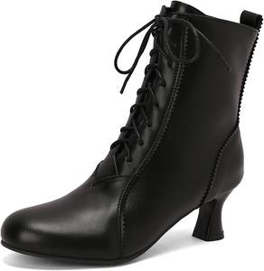 Женские винтажные ботильоны DEERBUNNY с круглыми носками, невысоким каблуком «котенок», шнуровкой и короткие ботинки, Black