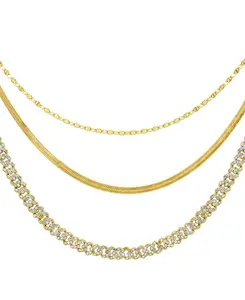 Комплект из золотых регулируемых цепочек-ожерельев с подвесками в форме валентинки, елочкой и 8-миллиметровыми кристаллами Adornia, gold