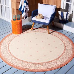 Ковер SAFAVIEH, 161 x 161 см, Courtyard Collection круглый Natural / Terra CY1502 для дома и улицы, водонепроницаемый, легко чистится, для патио, заднего двора, прихожей