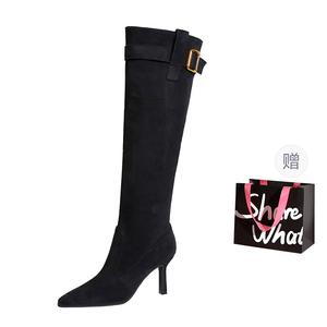 BIGTREE Высокие сапоги женские черные с подарочной сумкой, цвет Black+Shopping Bag