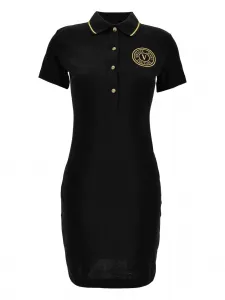 Платье мини с воротником поло и вышитым логотипом Versace Jeans Couture, черный