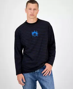 Мужская футболка с полосками и логотипом из хлопка Hugo Boss, черный