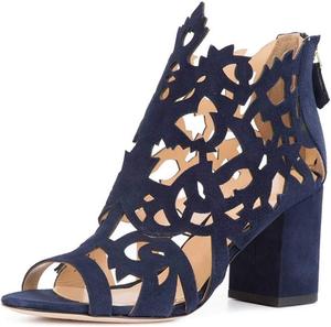 Женские ботильоны YDN с открытым носком, массивным средним каблуком, вырезами, задними молниями, классические праздничные туфли на каблуке, размер 4-16 US, Navy