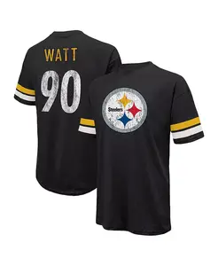 Мужская футболка Threads T.J. Watt с принтом имени и номера в черном винтажном стиле Pittsburgh Steelers, оверсайз Majestic