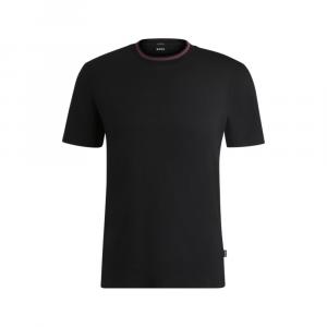 Футболка облегающего кроя из мерсеризованного хлопка с полоской на воротнике BOSS, черный