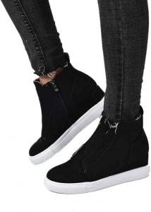 Женские сникеры на платформе и танкетке ZBYY, модные летние ботильоны на скрытом каблуке с боковой молнией, черный