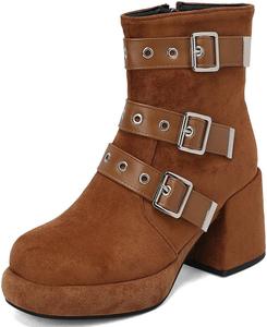 Женские ботинки на платформе DINTAHA, массивные военные готические ботинки из замши на высоком каблуке, Brown