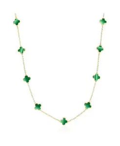 Миниатюрное ожерелье с малахитовым клевером, 14-каратное золото The Lovery, malachite