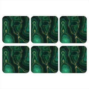 Стеклянные подставки под стаканы, набор из 6 штук, золотистые, зеленые, из агата, жеода и мрамора, 10x10 см MuchoWow, изумрудно-зеленый