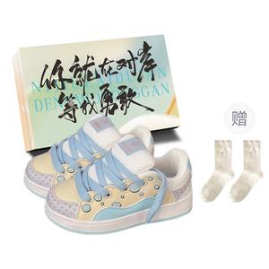Низкие женские кроссовки JimiXiong, Blue Bubbles+(Box+Gift Socks)