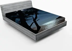 Простыня на резинке ABAKUHAUS Пейзаж, романтика, поздний вечер, силуэты одиноких деревьев и морские пейзажи, рябь океана, 160 x 200 см, черный и синий Abakuhaus