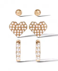 Набор из 3 серег-гвоздиков с жемчугом Jessica Simpson, gold