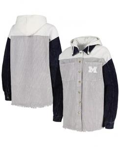 Женская серая состаренная куртка Michigan Wolverines в винтажном стиле из вельвета с капюшоном на кнопках Gameday Couture