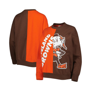 Женский оранжевый, коричневый свитшот-пуловер с большим лицом Cleveland Browns Mitchell & Ness