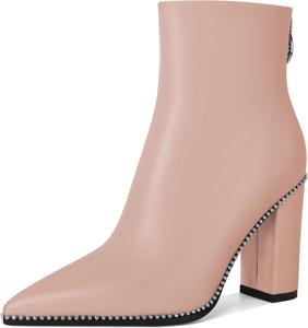Женские ботильоны с заостренным носком, высокие каблуки, массивные ботильоны на толстой подошве, каблук 3,8 дюйма Younton, Matte Nude