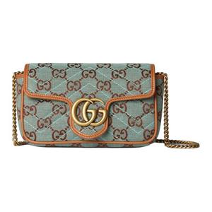 GUCCI Сумка кросс-боди, плечевая сумка extra mini для женщин с канвасом и кожаной отделкой, светло-голубой и коричневый