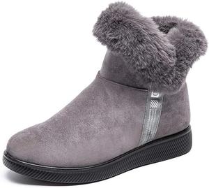 Женские замшевые ботильоны на плоской подошве с боковой молнией, утепленные плюшевой подкладкой, зимние ботинки для улицы, повседневные, с противоскользящей подошвой для походов ELSHTIDE, Grey
