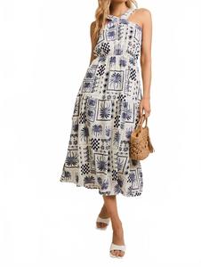 Halter Abstract Print Dress In Blue GILLI