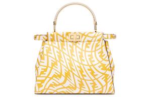FENDI Peekaboo Calfskin Handbag, Shoulder Bag, Crossbody Bag Mini Women's Yellow