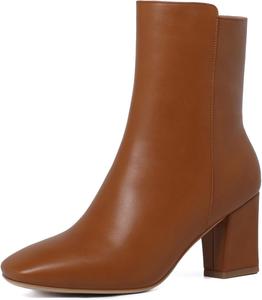 Женские ботильоны SEIFIN с квадратным носком, на массивном каблуке, с боковой молнией, высокие, Brown