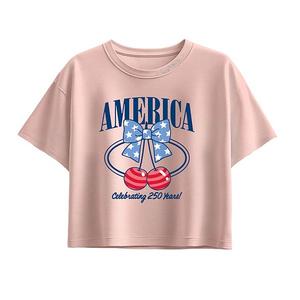 Футболка Boxy для девочек 7-16 America 250 Bow & Cherries Licensed Character, Light Pink