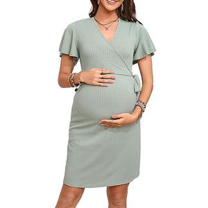 Женское платье для беременных с коротким рукавом и поясом Clearflower, Green