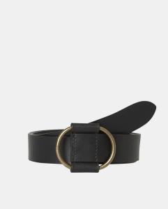 Черный кожаный ремень с овальной пряжкой Pieces, черный