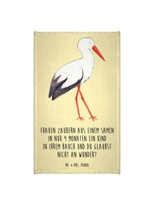 Mr. & Mrs. Panda Махровое полотенце с изображением аиста и надписью пастельно-желтого цвета